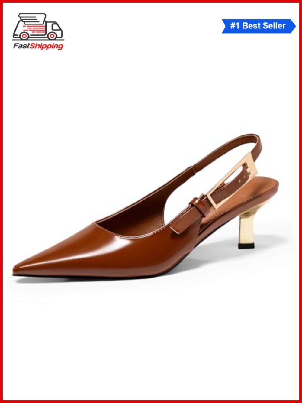 ✨ Coutgo Womens Slingback Kitten Heels Closed Pointed Toe Pumps Buckle Strap